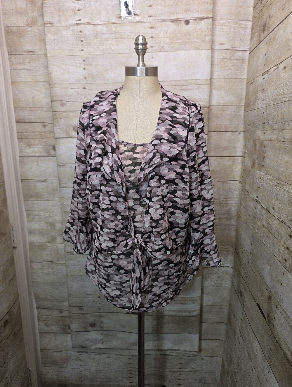 Lane Bryant Pink and Black Sheer Tie-Front Tunic